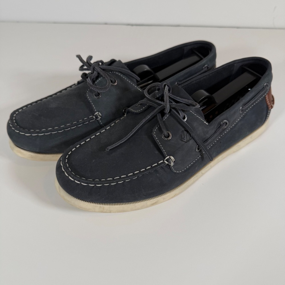 Johnston & Murphy Boat Shoes Size 6M Navy Blue Leather Preppy Nautical Classic